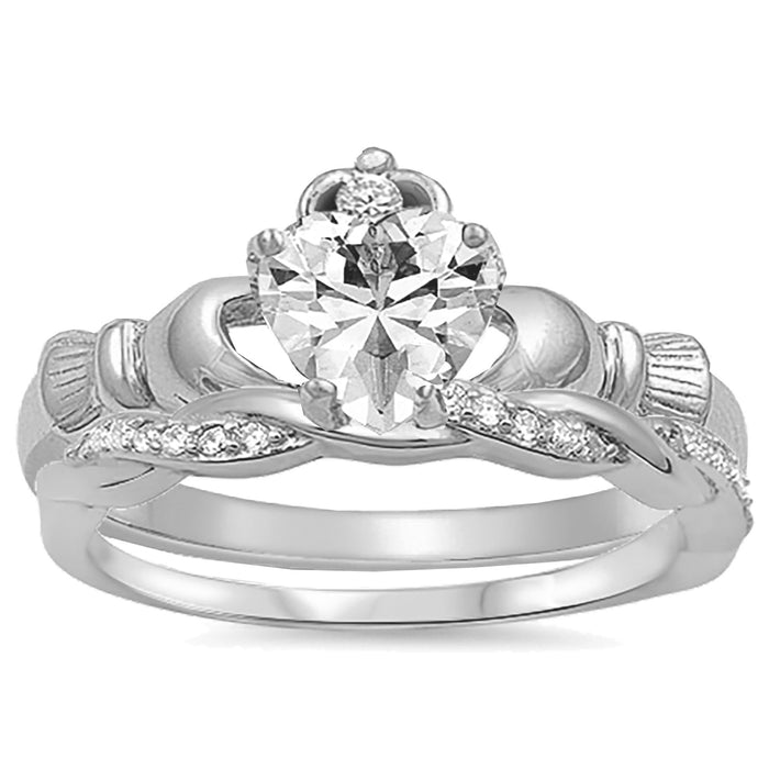 Sterling Silver Celtic Claddaugh Wedding Ring Set