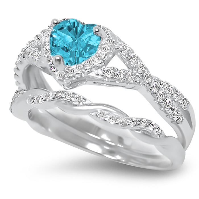 LaRaso & Co 1 Carat Aquamarine March Birthstone CZ Wedding Engagement Ring Set 925 Silver Size 10