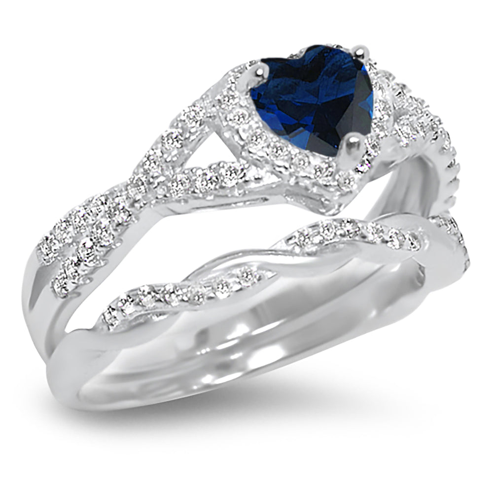 LaRaso & Co 1 Carat Blue Sapphire September Birthstone CZ Wedding Engagement Ring Set 925 Silver Size 10