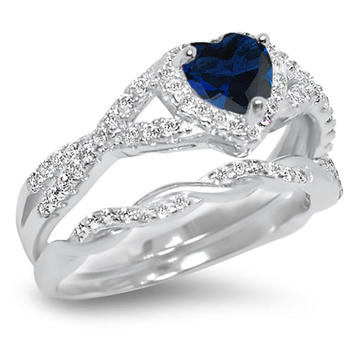 LaRaso & Co 1 Carat Blue Sapphire September Birthstone CZ Wedding Engagement Ring Set 925 Silver Size 10