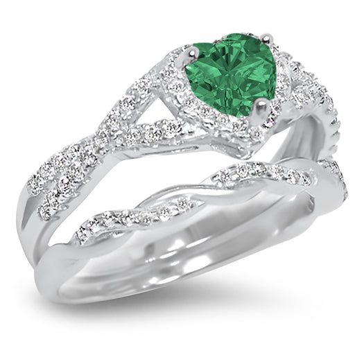 LaRaso & Co 1 Carat Emerald May Birthstone CZ Wedding Engagement Ring Set 925 Silver Size 10
