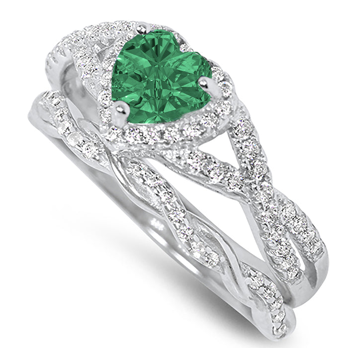 LaRaso & Co 1 Carat Emerald May Birthstone CZ Wedding Engagement Ring Set 925 Silver Size 10