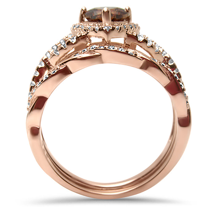 LaRaso & Co 1 Carat Chocolate CZ Heart Simulated Diamond Wedding Ring Set 14K Rose Gold Over Sterling Silver