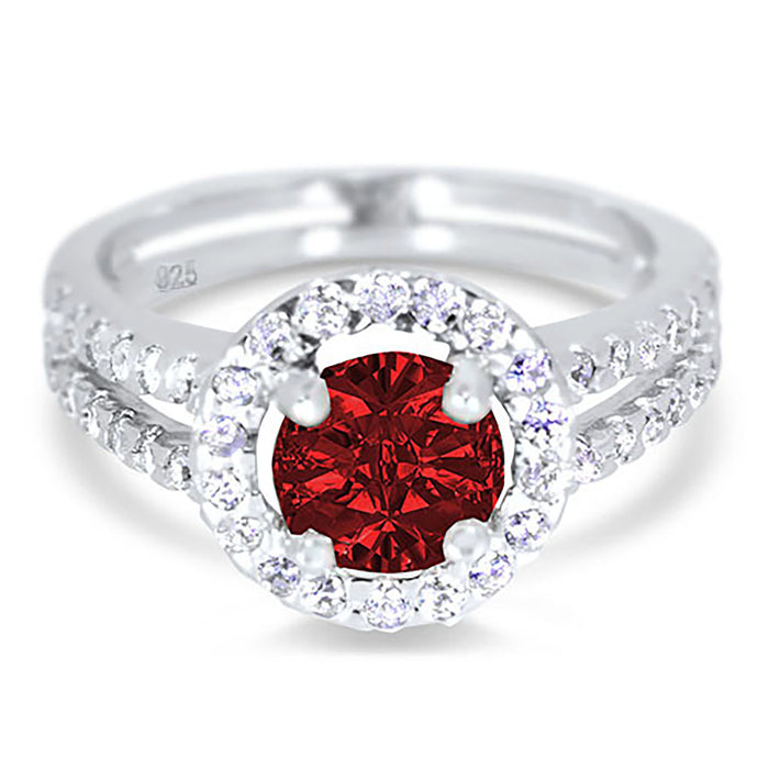 His and Her Wedding Rings, Ruby Red CZ July Birthstone Wedding Engagement Couples Rings Set