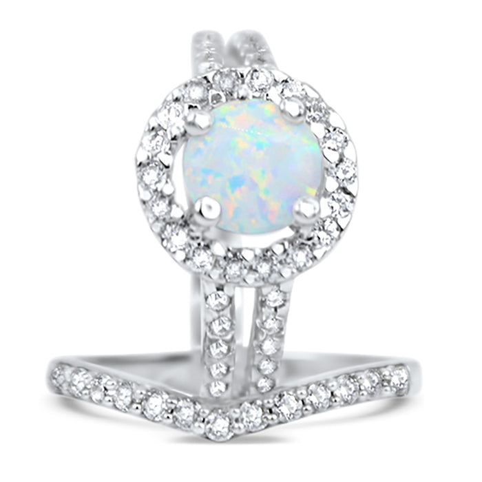 White Opal Wedding Engagement Ring Set for Women