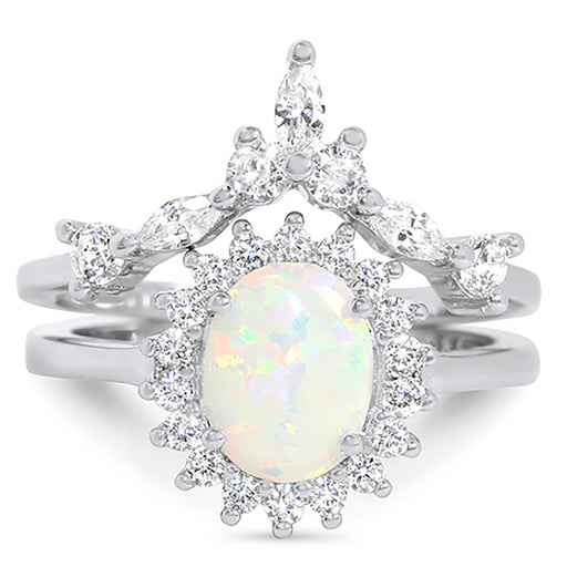 Vintage Art Deco Opal Wedding Engagement Ring Set