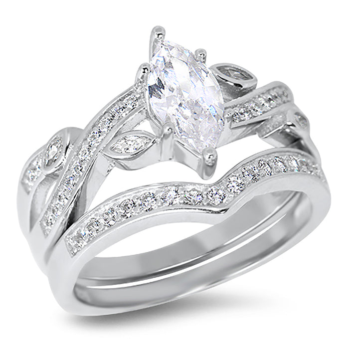 Marquise Cut Sterling Silver Vintage CZ Wedding Engagement Ring Set for Women