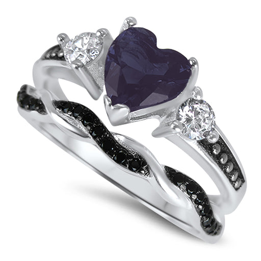 LaRaso & Co 1 Carat Heart Cut Purple CZ Wedding Engagement Ring Set for Women Size 10