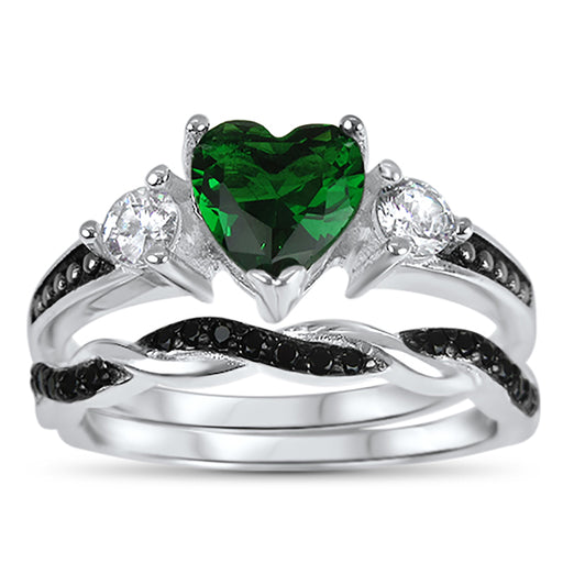 LaRaso & Co 1 Carat Heart Cut Green Emerald CZ Wedding Engagement Ring Set for Women