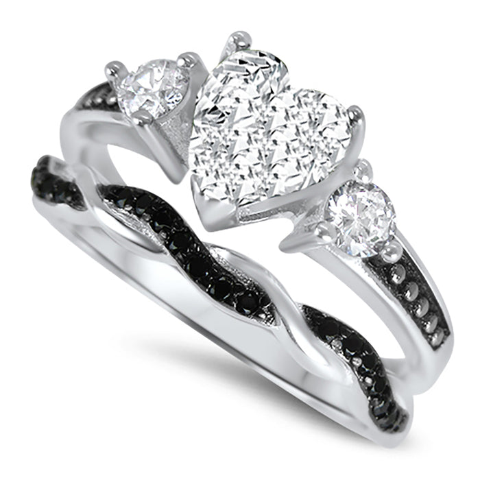 His Hers Silver Titanium TRIO Wedding Engagement Ring Set