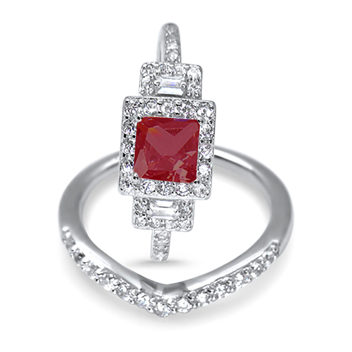 Ruby Red Bridal Wedding Engagement Ring Set