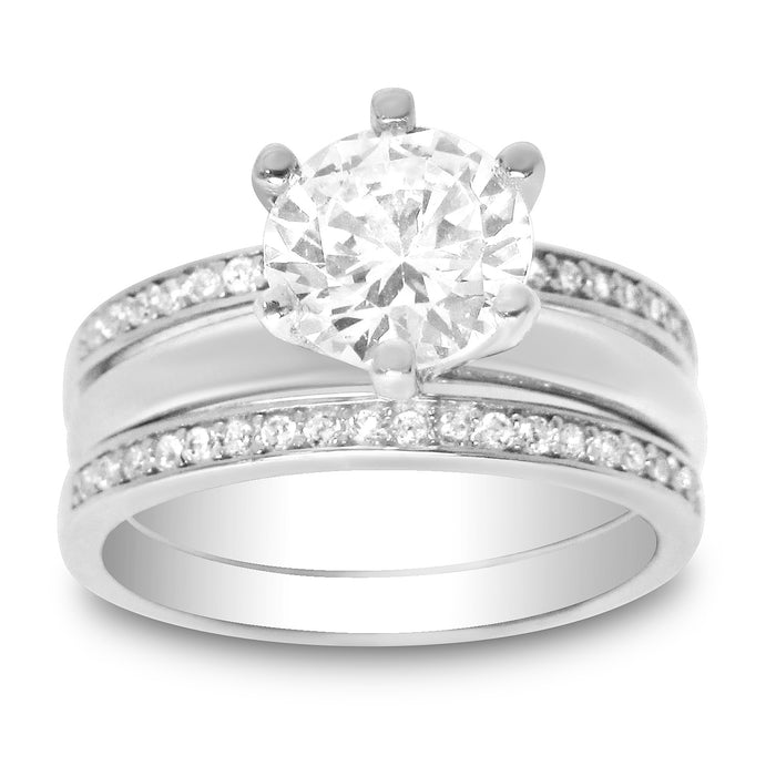 His and Her Silver Wedding Engagement Ring Set