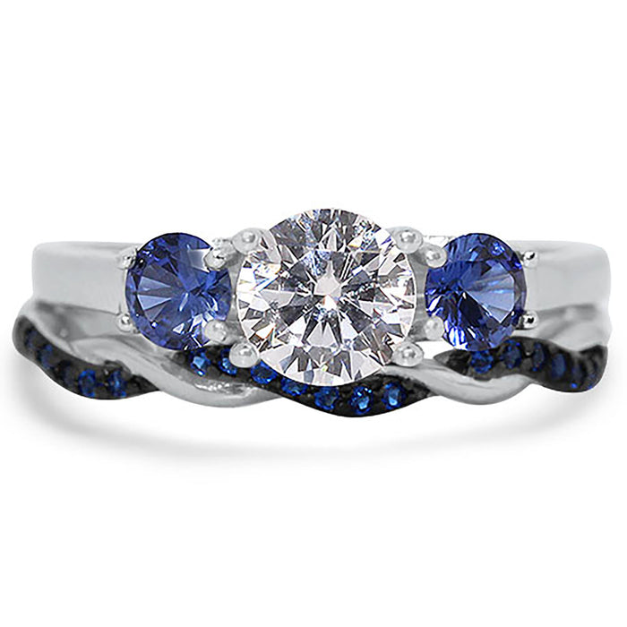 His and Her Simulated Blue Sapphire Sterling Silver Wedding Engagement Ring Set