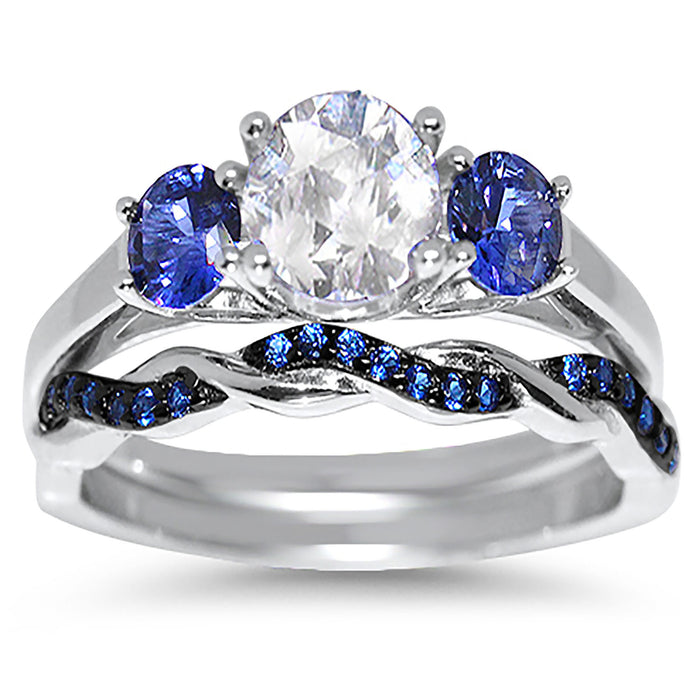 Sapphire Blue CZ Wedding Ring Sets