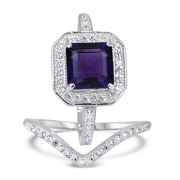 Purple Amethyst Wedding Engagement Ring Set Women