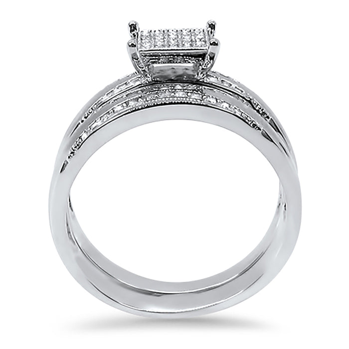 His Her Micro Pave Wedding Engagement Couples Ring Set