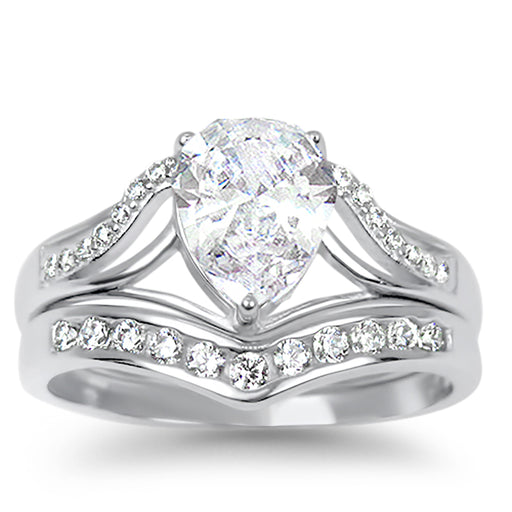 Sterling Silver CZ Wedding Engagement Ring Set for Women