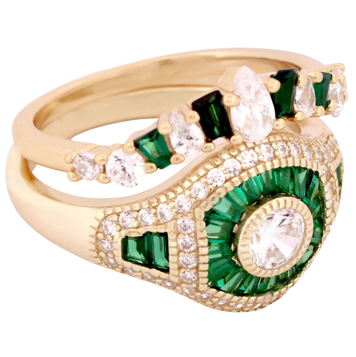 1 Carat Solitaire Green Emerald CZ Wedding Engagement Ring Set 14K Gold Over Sterling Silver 6