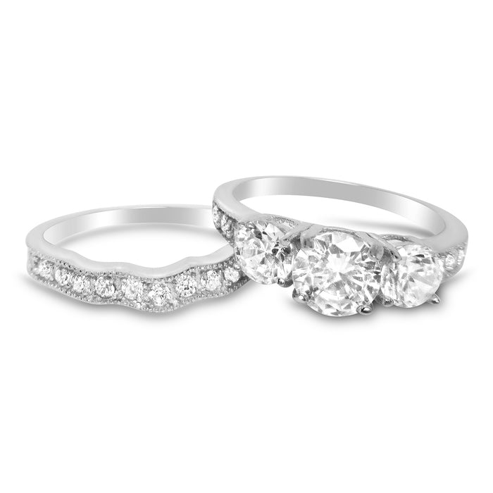 LaRaso & Co His Her Wedding Ring Set Sterling Silver Titantium CZ Engagement Wedding Set Him Her