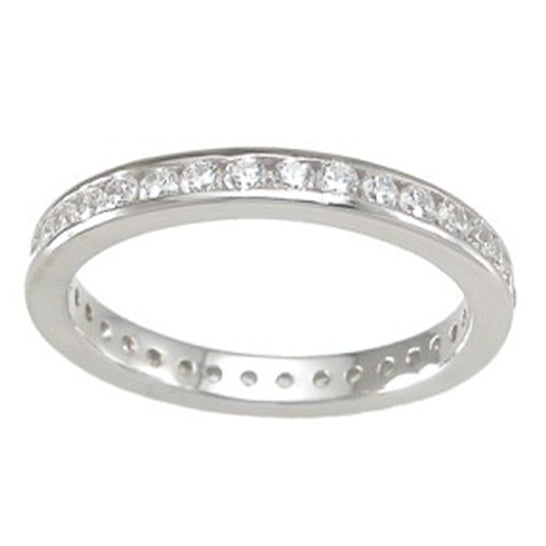 Womens Sterling Silver CZ Wedding Band Ring