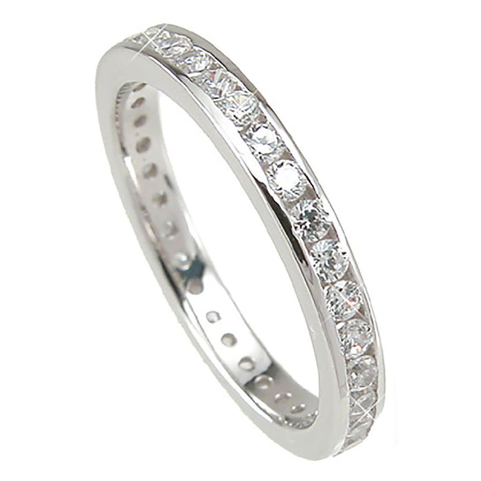 Womens Sterling Silver CZ Wedding Band Ring